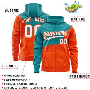 Custom Aqua Orange Color Block Varsity Full-Zip Letterman Wave Hoodie Jacket