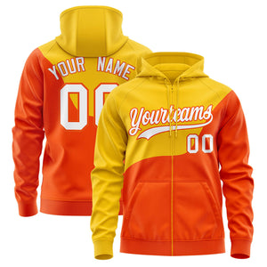 Custom Gold Orange Color Block Varsity Full-Zip Letterman Wave Hoodie Jacket