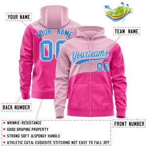 Custom Light Pink Pink Color Block Varsity Full-Zip Letterman Wave Hoodie Jacket