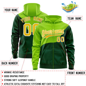 Custom Neon Green Green Color Block Varsity Full-Zip Letterman Wave Hoodie Jacket