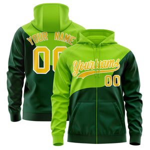 Custom Neon Green Green Color Block Varsity Full-Zip Letterman Wave Hoodie Jacket