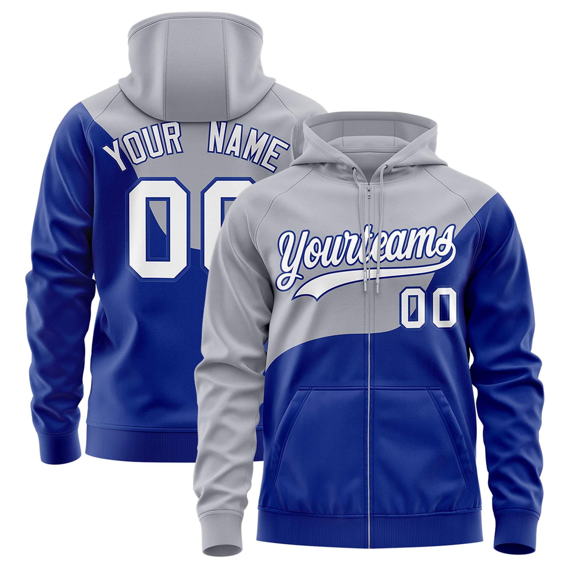 Custom Cream Royal Color Block Varsity Full-Zip Letterman Wave Hoodie Jacket