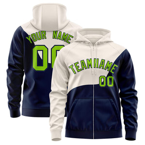 Custom Neon Green Green Color Block Varsity Full-Zip Letterman Wave Hoodie Jacket