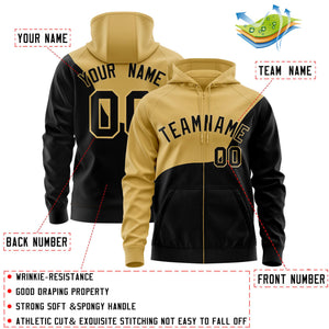 Custom Old Gold Black Color Block Varsity Full-Zip Letterman Wave Hoodie Jacket