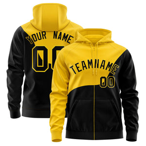 Custom Gold Black Color Block Varsity Full-Zip Letterman Wave Hoodie Jacket