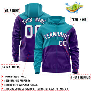 Custom Teal Purple Color Block Varsity Full-Zip Letterman Wave Hoodie Jacket