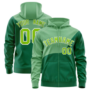 Custom Cream Kelly Green Color Block Varsity Full-Zip Letterman Wave Hoodie Jacket