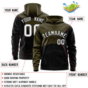 Custom Olive Black Color Block Varsity Full-Zip Letterman Wave Hoodie Jacket