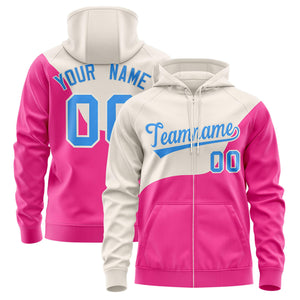 Custom Gold Powder Blue Color Block Varsity Full-Zip Letterman Wave Hoodie Jacket