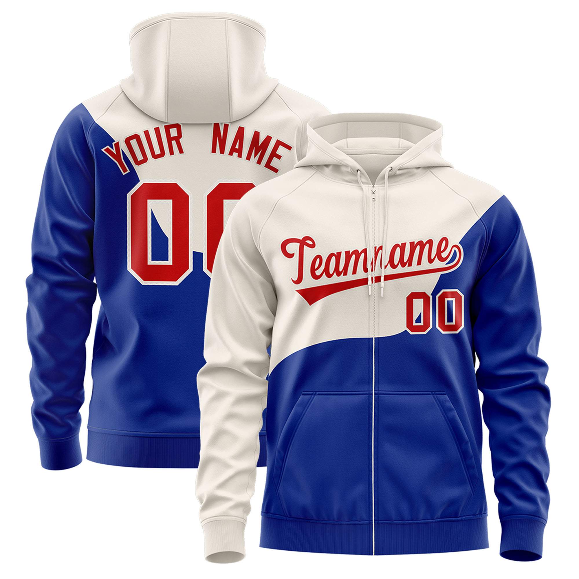 Custom Cream Royal Color Block Varsity Full-Zip Letterman Wave Hoodie Jacket