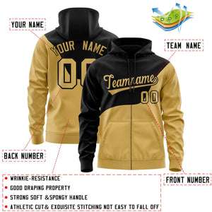 Custom Black Old Gold Color Block Varsity Full-Zip Letterman Wave Hoodie Jacket