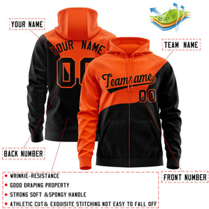 Custom Orange Black Color Block Varsity Full-Zip Letterman Wave Hoodie Jacket