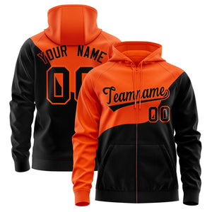 Custom Orange Black Color Block Varsity Full-Zip Letterman Wave Hoodie Jacket