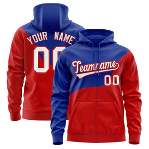 Custom Royal Red Color Block Varsity Full-Zip Letterman Wave Hoodie Jacket