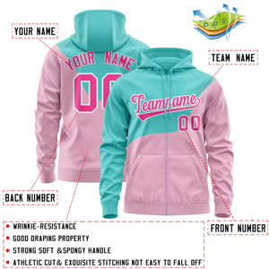 Custom Bright Green Light Pink Color Block Varsity Full-Zip Letterman Wave Hoodie Jacket