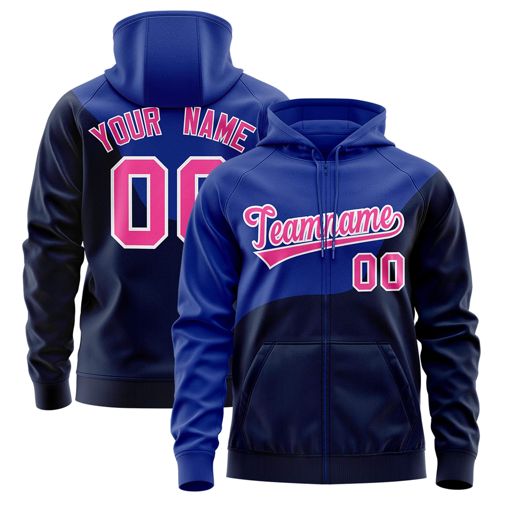 Custom Royal Navy Color Block Varsity Full-Zip Letterman Wave Hoodie Jacket