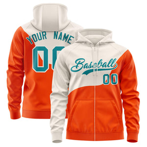 Custom Cream Orange Color Block Varsity Full-Zip Letterman Wave Hoodie Jacket