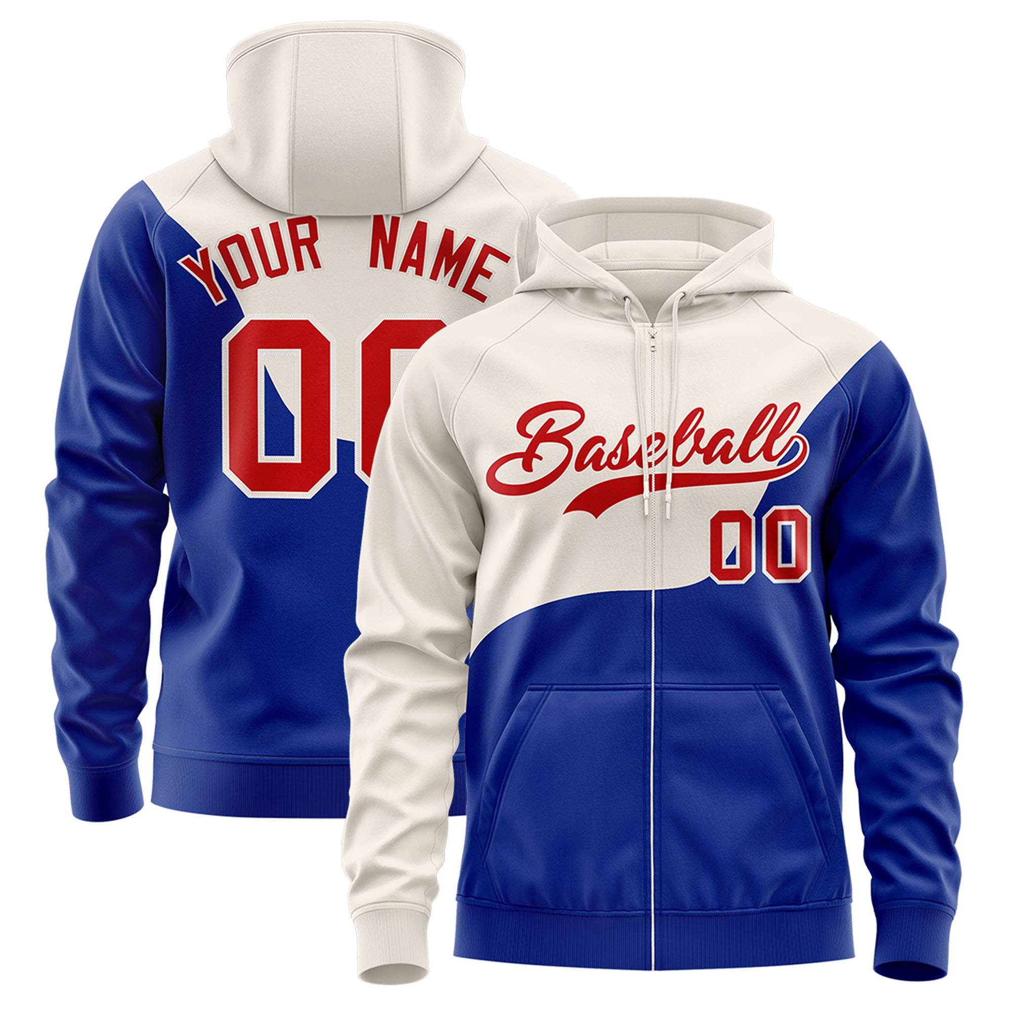 Custom Cream Royal Color Block Varsity Full-Zip Letterman Wave Hoodie Jacket