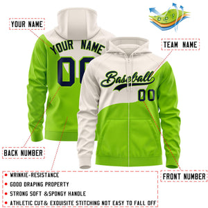 Custom Cream Neon Green Color Block Varsity Full-Zip Letterman Wave Hoodie Jacket