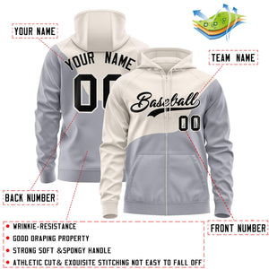 Custom Cream Gray Color Block Varsity Full-Zip Letterman Wave Hoodie Jacket