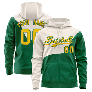 Custom Green Kelly Green Color Block Varsity Full-Zip Letterman Wave Hoodie Jacket