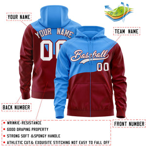 Custom Powder Blue Crimson Color Block Varsity Full-Zip Letterman Wave Hoodie Jacket