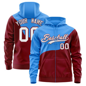 Custom Powder Blue Crimson Color Block Varsity Full-Zip Letterman Wave Hoodie Jacket