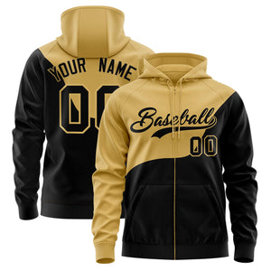 Custom Old Gold Black Color Block Varsity Full-Zip Letterman Wave Hoodie Jacket