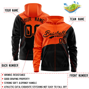 Custom Orange Black Color Block Varsity Full-Zip Letterman Wave Hoodie Jacket