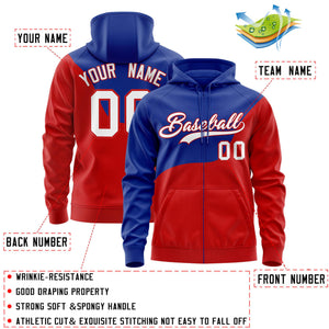 Custom Royal Red Color Block Varsity Full-Zip Letterman Wave Hoodie Jacket