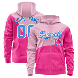 Custom Light Pink Pink Color Block Varsity Full-Zip Letterman Wave Hoodie Jacket