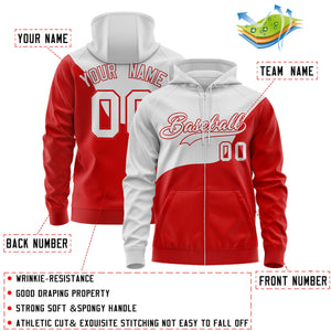 Custom Gray Red Color Block Varsity Full-Zip Letterman Wave Hoodie Jacket