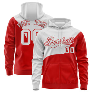 Custom Gray Red Color Block Varsity Full-Zip Letterman Wave Hoodie Jacket