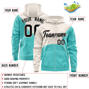 Custom Cream Bright Green Color Block Varsity Full-Zip Letterman Wave Hoodie Jacket