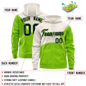 Custom Cream Neon Green Color Block Varsity Full-Zip Letterman Wave Hoodie Jacket