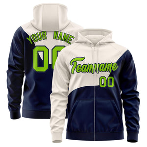 Custom Neon Green Green Color Block Varsity Full-Zip Letterman Wave Hoodie Jacket