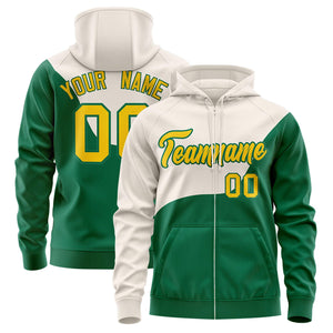 Custom Green Kelly Green Color Block Varsity Full-Zip Letterman Wave Hoodie Jacket