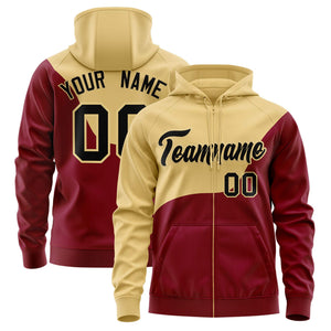 Custom Gold Orange Color Block Varsity Full-Zip Letterman Wave Hoodie Jacket