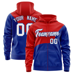 Custom Red Royal Color Block Varsity Full-Zip Letterman Wave Hoodie Jacket