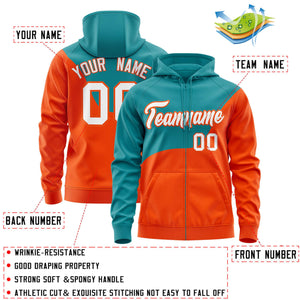 Custom Aqua Orange Color Block Varsity Full-Zip Letterman Wave Hoodie Jacket