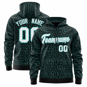 Custom Black Bright Green Varsity Full-Zip Letterman Leopard Print Hoodie Jacket