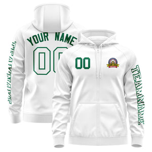 Custom White Kelly Green Varsity Full-Zip Letterman Classic Hoodie Jacket