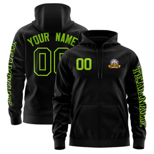 Custom Black Neon Green Varsity Full-Zip Letterman Classic Hoodie Jacket