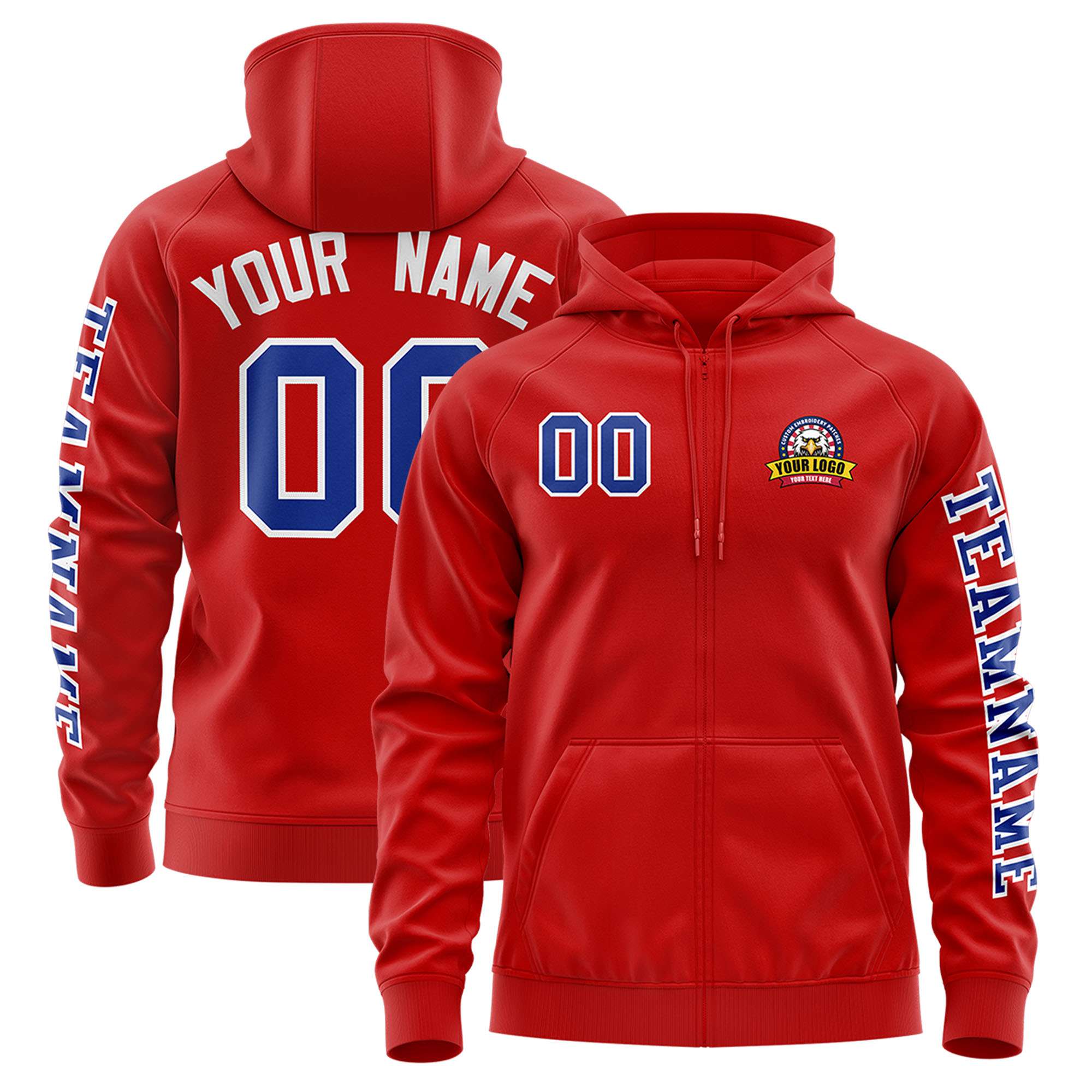 Custom Red Royal Varsity Full-Zip Letterman Classic Hoodie Jacket