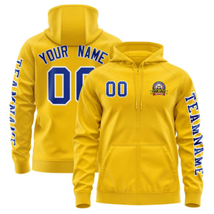 Custom Gold Royal Varsity Full-Zip Letterman Classic Hoodie Jacket