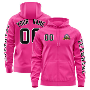 Custom Pink Black Varsity Full-Zip Letterman Classic Hoodie Jacket