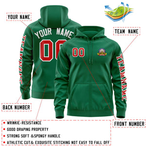 Custom Kelly Green Red Varsity Full-Zip Letterman Classic Hoodie Jacket