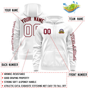 Custom White Crimson Varsity Full-Zip Letterman Classic Hoodie Jacket