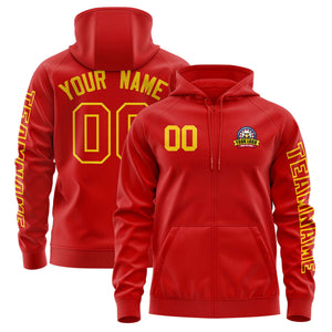 Custom Red Gold Varsity Full-Zip Letterman Classic Hoodie Jacket