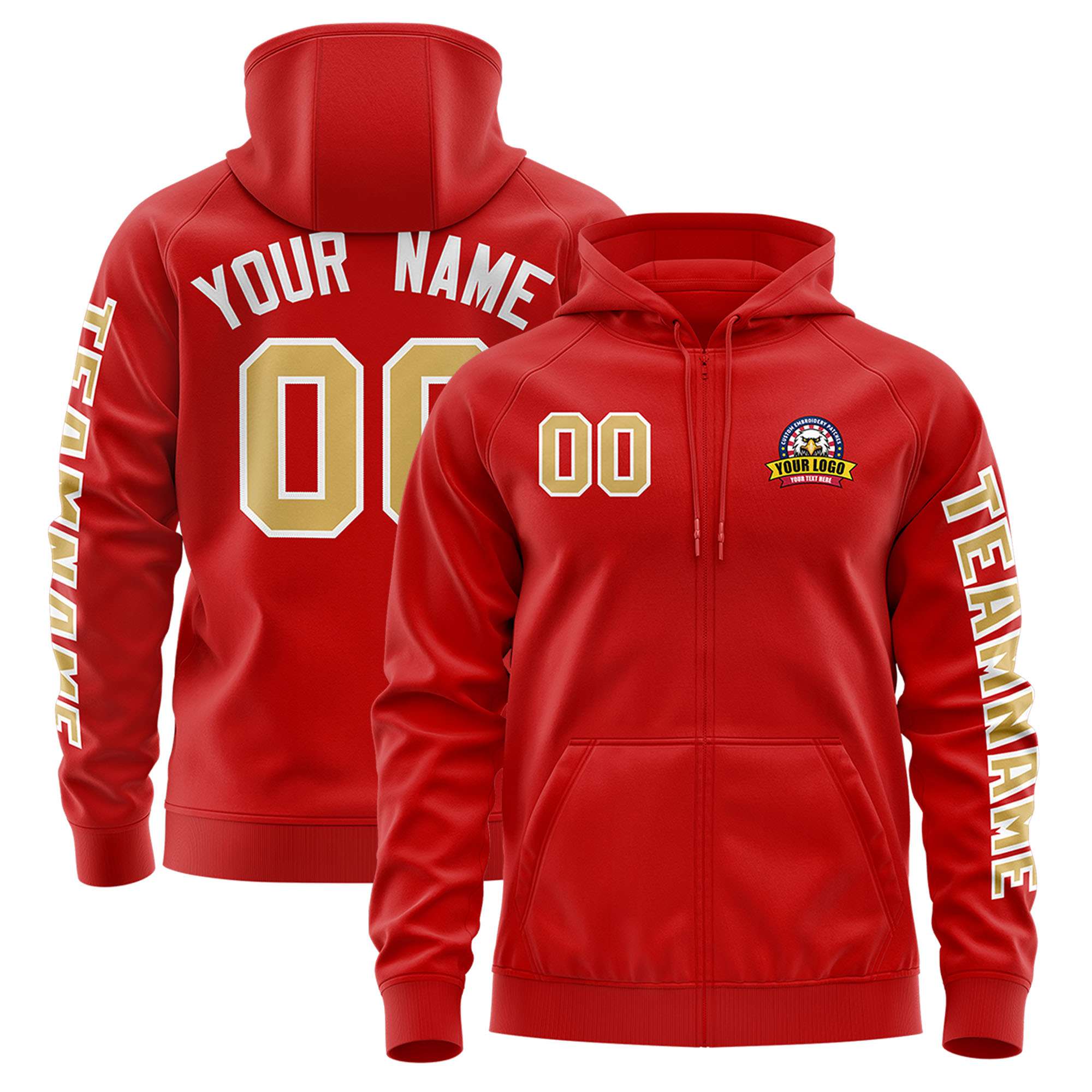 Custom Red Old Gold Varsity Full-Zip Letterman Classic Hoodie Jacket